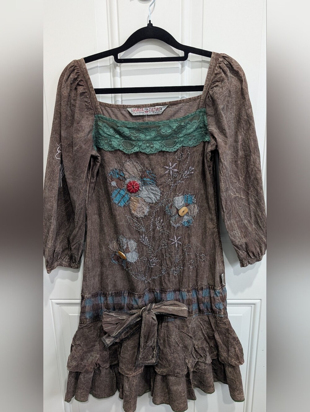 Savage Culture Vintage Boho Patchwork Mini Dress / Tunic - Size 8 Ptp 16"